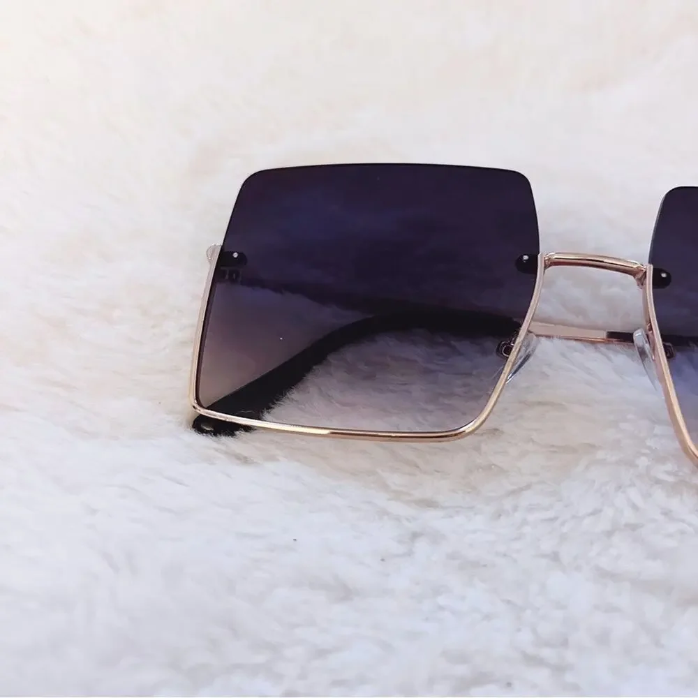 Blair Black Modern Rectangle Half Rim Sunglasses